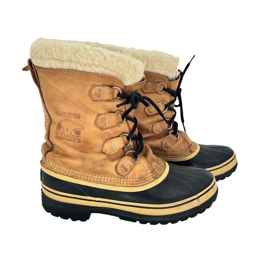Vtg Sorel‎ Caribou Snow Duck Boots Men's 9 Tan Leather Wool Lined Kaufman Canada